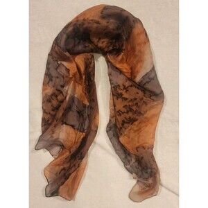 Pauline Hill Scarf Brown orange silk hand painted 42x42 Square